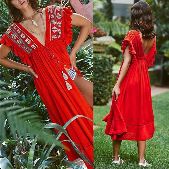 Free People Bali Will Wait For You Red MIDI - Picture 2 of 10